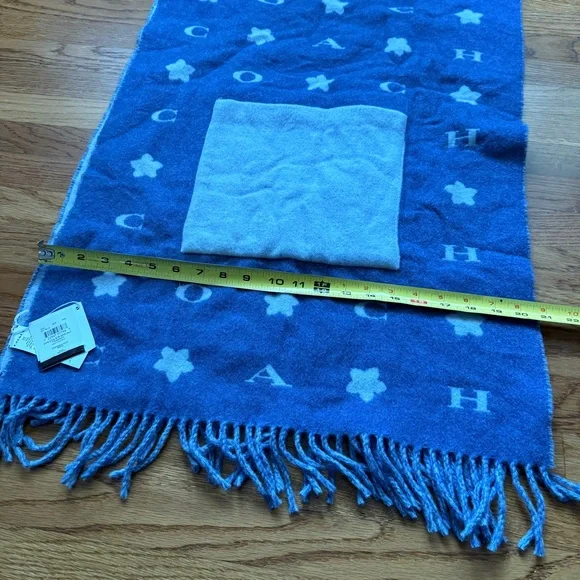 Coach muffler oversized wool blend sky blue pocket scarf NEW